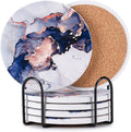 6Pcs Absorbent Coasters Set with Holder,Ceramic Drink Coaster,4 in（A4） | Marble Style Ceramic Drink Coaster,Suitable for Kinds of Cups,Modern Style Coaster for Coffee Table