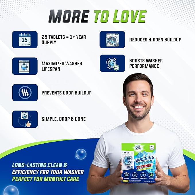 True Fresh Washing Machine Cleaner Tablets 25 Pack | Front Load, Top Load