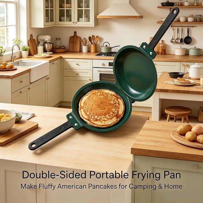 Upgraded Gray and Green Double Sided Pan, Water-Based Non-Stick Coating Flip Frying Pan for Home Kitchen, Hotel and Restaurant, Pancake Maker, Omelette Maker, Featuring Gas Or Electric Stove Cooking