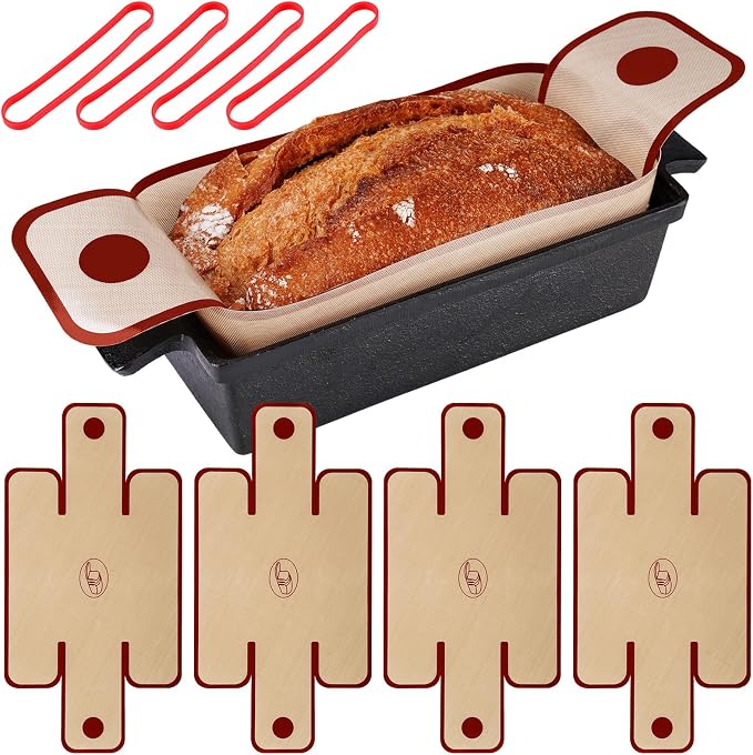 NiHome Silicone Bread Sling, Nonstick Reusable Loaf Pan Liner, Red Edges | Eco-Friendly Fits 9x5, 9.5x5, 10x5 Inch Bakeware, Dishwasher Safe, Clever Folded Corners Prevent Batter Leakage