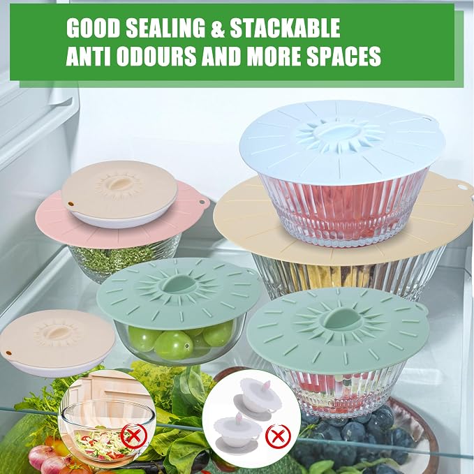 9 Pack Silicone Lids, Microwave Splatter Covers - Reusable, Heat Resistant Lids (5 Sizes) for Bowls, Cups, Plates, Pots, Pans & Skillets - Stovetop, Oven, Fridge & Dishwasher Safe