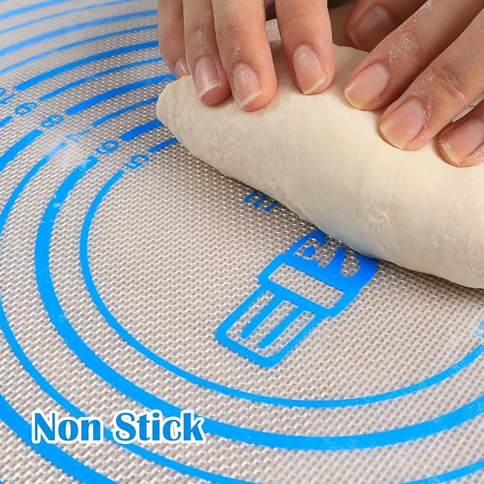 Nonstick Silicone Pastry Mat Extra Large with Measurements Dough Baking Mat | 28'' x 20'' Silicone Baking Mat Counter Dough Rolling Fondant/Pie Crust Sourdough Bread Supplies By Folksy Super Kitchen Blue