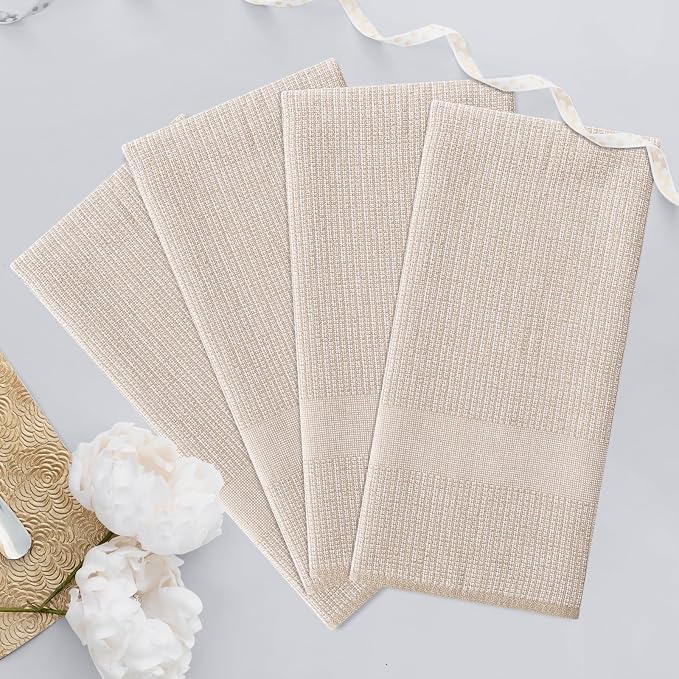 Homaxy 380 GSM Cotton Premium Kitchen Towels 12 Pack, 18"x 28", Khaki | Flat and Terry Dish Towels, Highly Absorbent Tea Towel Set with Hanging Loop, Soft Utility Kitchen Hand Towels