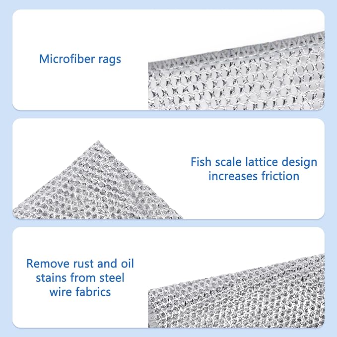 Aidoclip 30PCS Non Scratch Steel Wool Dishcloth Scrubber Pads Kitchen Set | Non Scratch Steel Wool Scrub Pads Effectively Remove Grease and Stains Without Damaging Surfaces