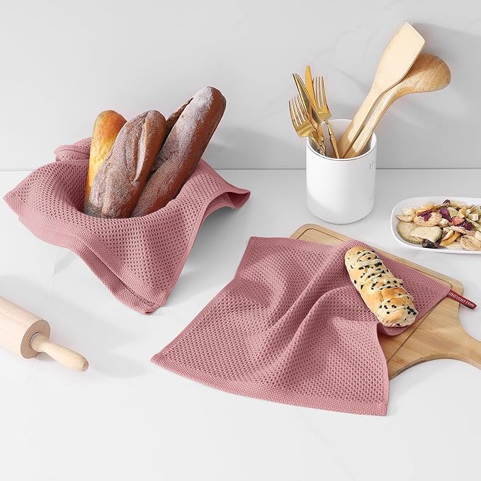 Kitinjoy 100% Cotton Waffle 6-Pack Kitchen Towels, 12" x 12", Dried Roses | Ultra Absorbent, Super Soft, lightweight, Quick Drying Dish Rags for Washing Dishes