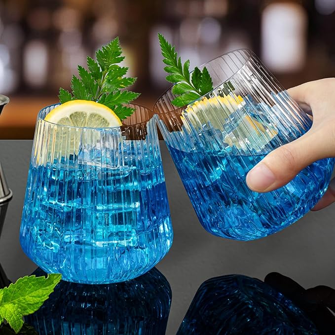 BESTSTAR 36 Pcs 12oz Plastic Clear Ribbed Wine Glasses,Origami Ripple Glass | Disposable Champagne Glasses Elegant Whiskey Glasses Ideal for Weddings, Bars, Christmas, Halloween, Pool Party, Daily Use