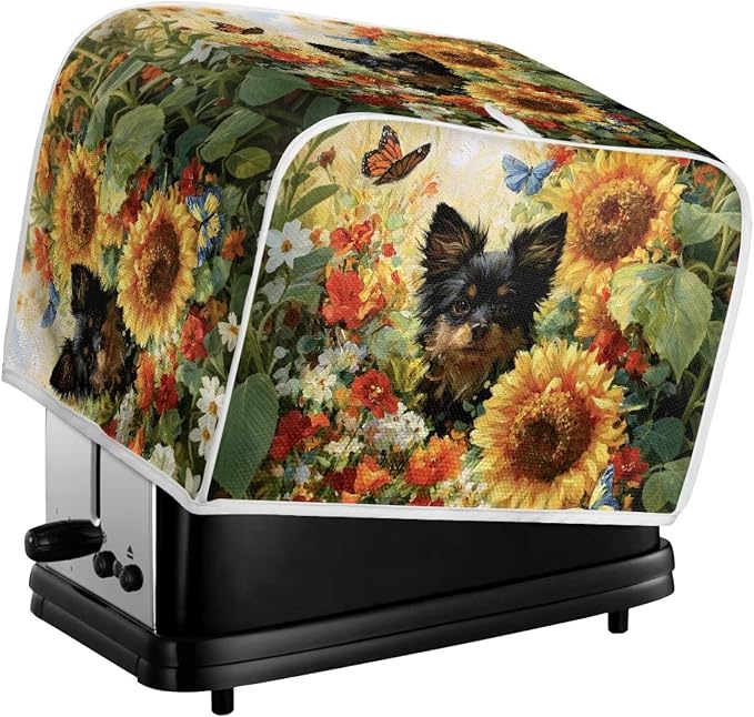 Rottweiler Sunflower Print Toaster 4 Slice Cover Dust-proof Bread Maker Machine Covers Lightweight Small Kitchen Appliance Covers