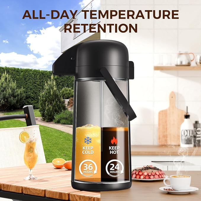 Coffee Carafe for Keeping Hot, 102OZ / 3L Airpot Coffee Dispenser with Pump | Large Thermal Coffee Urn for Hot Drinks Tea Liquid, Insulated Stainless Steel Hot Water Beverage Dispenser for Parties, Black