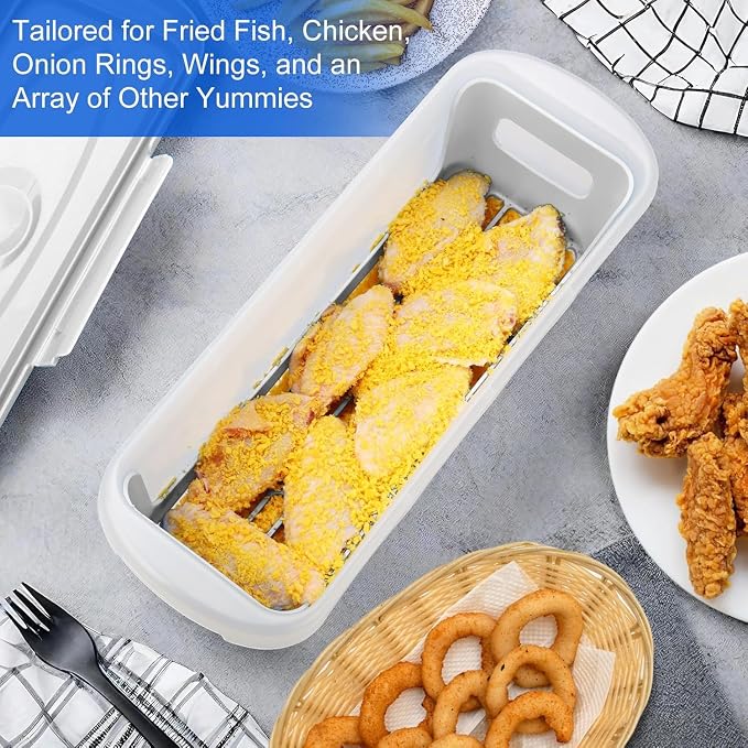 Batter Bowl with Lid, 2-Pack Fish Batter Shaker, Better Breader Shaker Bowl with Breading Shaker Tray, Batter Bowl with Lids Shaker for Frying Chicken Wings Fish Onion Rings Veggies (White)