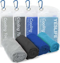 YESLIFE Cooling Towels, 4-Pack 40"x12", Multicolor Set D | Microfiber gym towels, soft breathable neck wrap, cooling towel for yoga running sport camping, Black Dark Blue Blue Grey