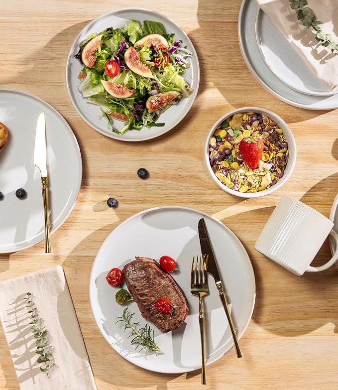 Ceramic Dinnerware Set for 4, 16-Piece Plates and Bowls Set | Lightweight Porcelain Dish Set, Scratch Resistant, Oven & Microwave & Dishwasher Safe, Reactive White