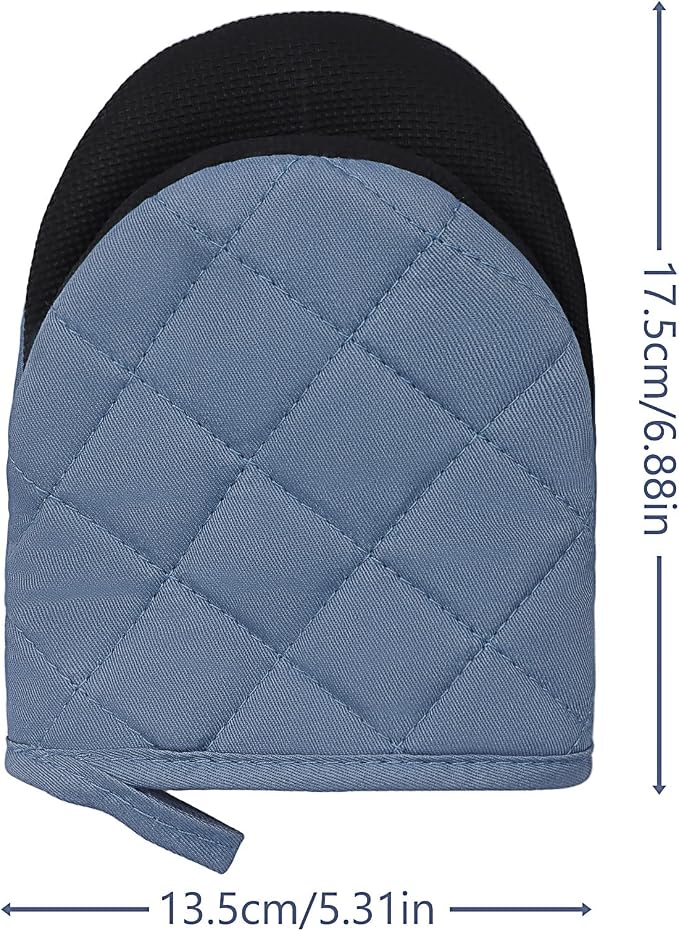 Goldmeet Mini Oven Mitts 2-Pack, 7"x5.5", 500°F Silicone Grip, Sky Blue | Non-Slip, Heat Resistant, Machine Washable, Hanging Loop, Fits Small Hands, for Baking Grilling BBQ Cooking