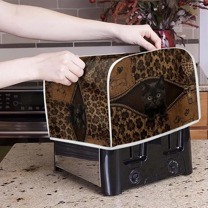 Black Cat Print Bread Machine Cover 2 Slice Leopard Print Toaster Oven Dust Covers Anti Fingerprint Protective Cover for Kitchen