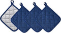 Kitchen Pot Holders Set Heat Resistant Pure Cotton Potholders Kit Trivets Large Coasters Hot Pads Terry Pot Holders for Everyday Cooking and Baking by 7 x 7 Inch Set of 4 Dark Blue