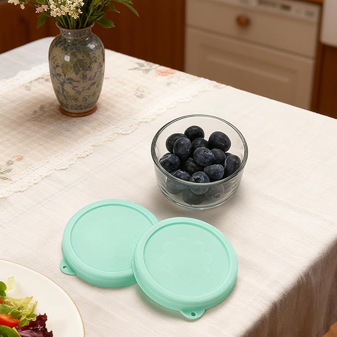 1 Cup Round Silicone Storage Cover Lids Replacement for Anchor Hocking and Pyrex 7202-PC Glass Bowls (Container not Included) (Green) 2 Pack