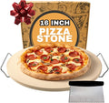 16 inch Baking Stone For Oven - Round Pizza Stone with Handles and Dough Tool - Baking Stone for Bread - Pizza Stones for Oven and Grill - Cooking Gifts for Food Lovers