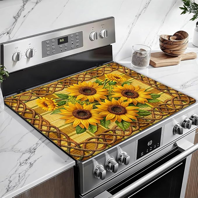Sunflower Stove Top Covers for Electric Stove, Electric Gas Stove Pad Heat Resistant Range Cooktop Protector for Home Decor Kitchen 28"x20"