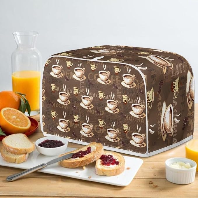 Coffee Print Two Slice Toaster Cover, Kitchen Small Appliance Covers Home Table Decoration Microwave Oven Dustproof Cover Keep From Dirty Stain, Brown