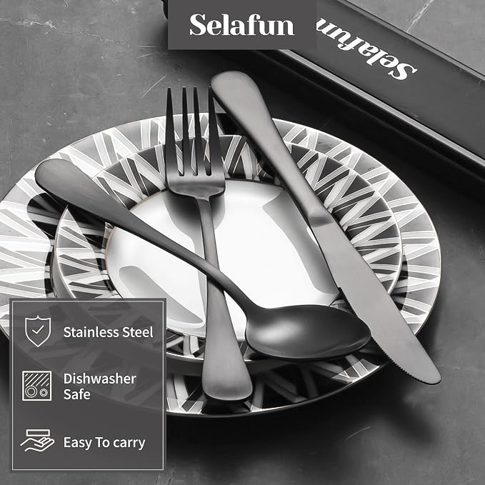 4-pieces Travel Set with Case Portable Silverware Utensils Set for work, Stainless Steel Reusable Flatware Set Cutlery Set for Camping Picnic Hiking Office (8inch, Matte Black)