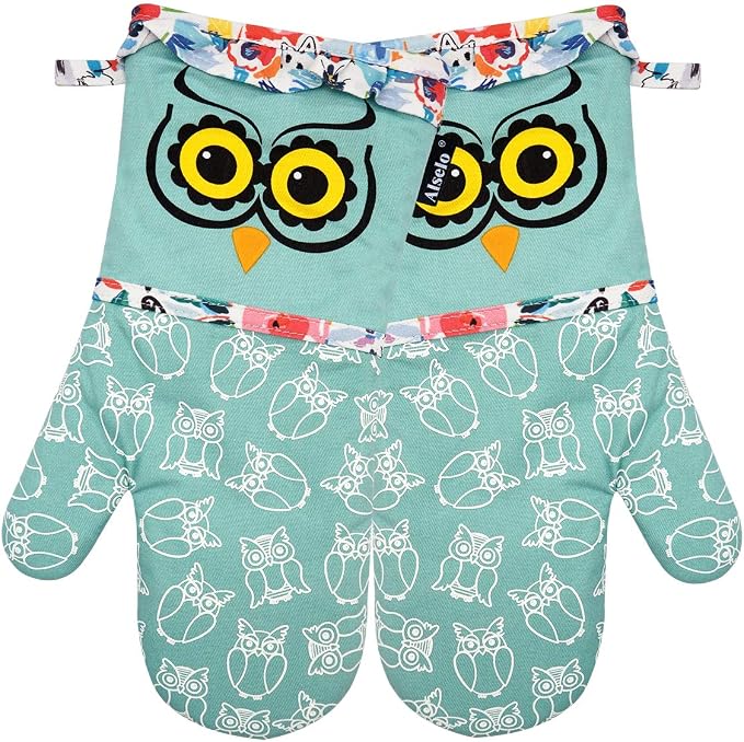 Alselo Oven Mitts, 7"x13.5", 1 Pair | Silicone Printed, Kitchen Mittens