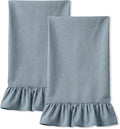 HunnmingRe Dusty Blue Kitchen Towels Set of 2, 100% Cotton Retro Ruffled Dish Towels 18"x28" Absorbent Tea Cloths for Farmhouse Charm, Drying Dishes, Entertaining Guests