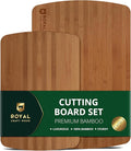 ROYAL CRAFT WOOD Wooden Cutting Boards for Kitchen Meal Prep & Serving - Bamboo Wood Serving Board Set with Deep Juice Groove Side Handles - Charcuterie & Chopping Butcher Block for Meat