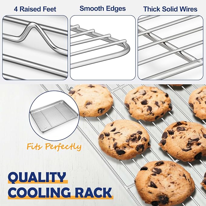 16” Baking Sheet Pan with Rack, Joyfair Stainless Steel Toaster Oven Tray | Bakeware Cookie Pan & Cooling Rack for kitchen bake Jelly Roll/Bacon/Meat, Commercial Metal & Rust-free, Dishwasher Safe