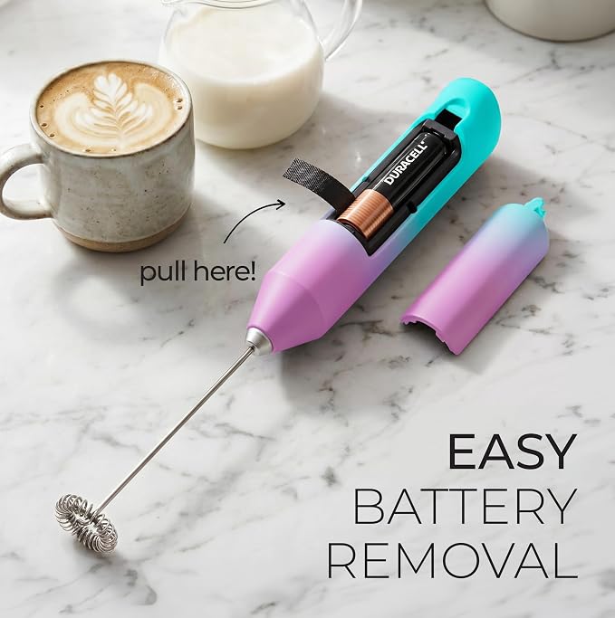 Zulay Kitchen Powerful Milk Frother AA Batteries Included – Ultra Fast Handheld Drink Mixer with Stainless Steel Whisk Stirrer for Coffee, Protein, Matcha & More, Frother Wand Electric Frothmate