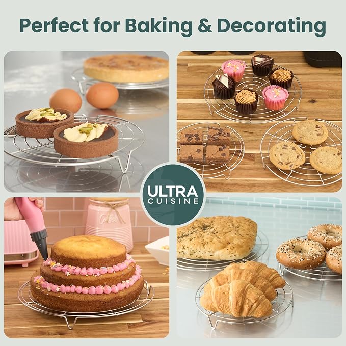 3 Set Round Cooling Racks for Baking (7.5, 9 & 10.5 Inch) | Oven & Dishwasher-Safe, 100% Stainless Steel, Steaming and Baking Rack , Fits Air Fryer, Pressure Cooker & Cake Pan