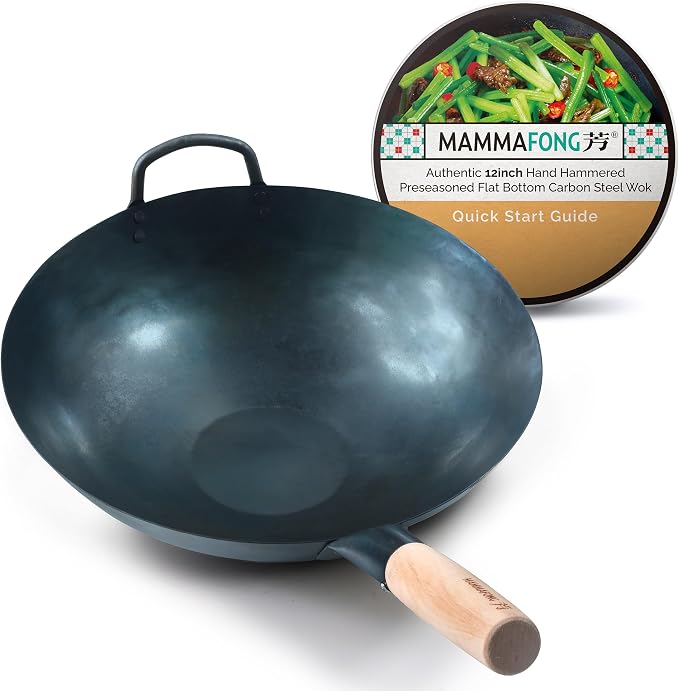 Preseasoned Flat Bottom Carbon Steel Wok (12 inch Preseasoned Flat Bottom Pow Wok)