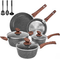 M MELENTA Pots and Pans Set Non Stick, 11-Piece Grey Granite Cookware Set | Compact Nonstick Cooking Set, Induction Cookware Set, PFOA Free, Easy Food Release, Easy to Clean