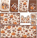Fourluoo 10 Pcs Fall Football Kitchen Decor Set for Cooking Baking | Includes 2 Polyester Rugs, 4 Microfiber Towels, 2 Pot Holders, 2 Plus Foam Insulated Oven Mitts for Daily Kitchen Tasks.