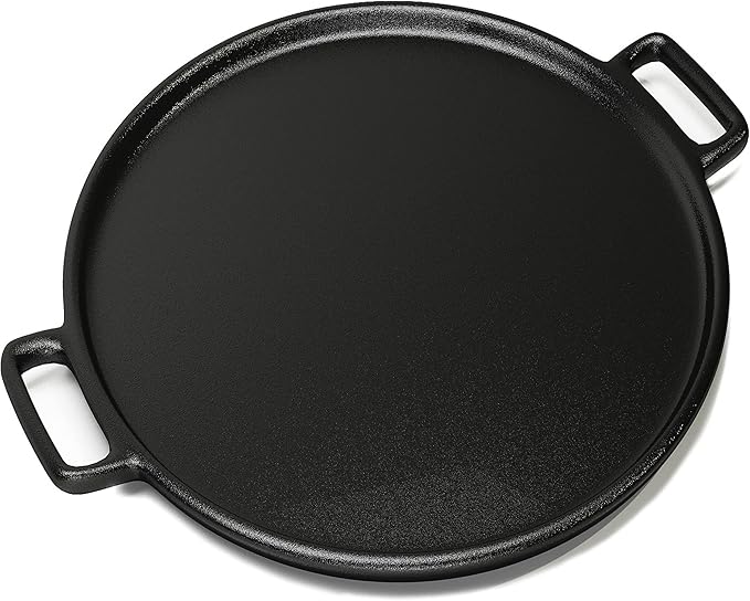 Home-Complete Cast Iron Pizza Pan, Even-Heating Cast Iron Cookware, 14” | Round Pizza Pan for Oven, Stovetop, Grill, or Campfires, Nonstick Griddle with Dual Handles