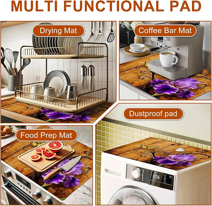HOMETITUTE Spring Stove Top Cover 28x20 Purple Iris Butterfly Heat Resistant