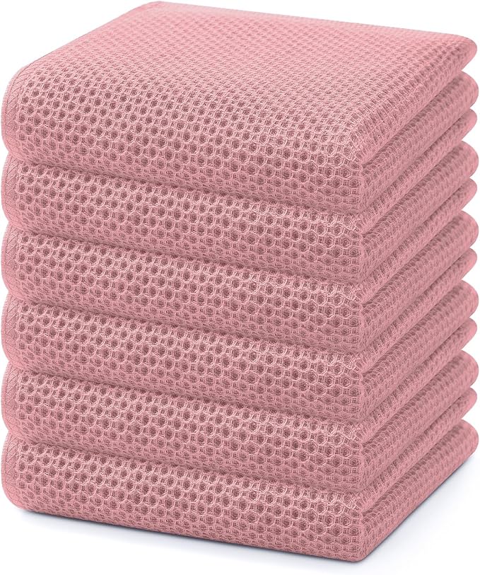 Homaxy 100% Cotton Waffle Weave Kitchen Dish Towels 6-Pack, Dried Rose | 13 x 28 Inches, Ultra Soft Absorbent Dish Towels, Quick Drying Cleaning Towels