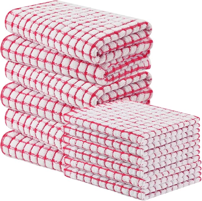 Homaxy Kitchen Towels and Dishcloths Set, Set of 12, Red | Cotton Terry Kitchen Dish Towels, Super Soft and Absorbent Dish Cloths, 16 x 25 and 12 x 12 Inches