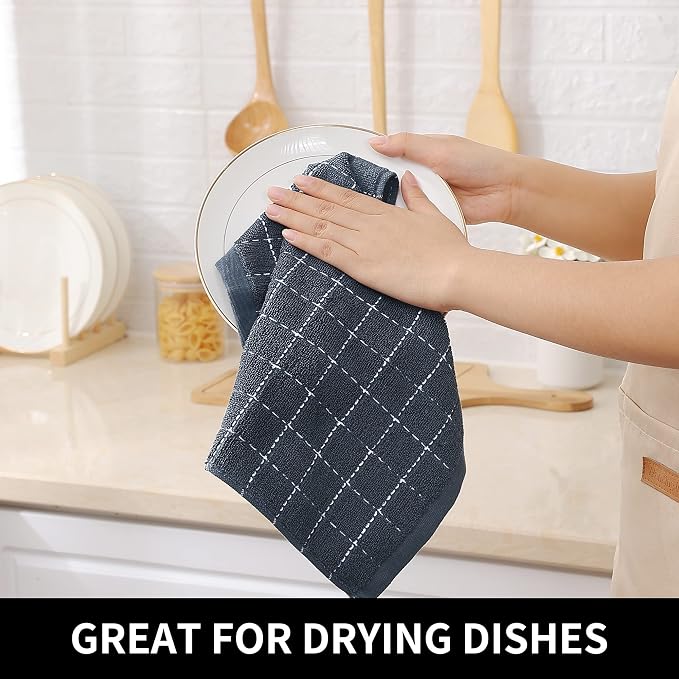 Homaxy 100% Cotton Terry Kitchen Dish Cloths, 7 Pack, Dark Grey | Ultra Soft and Absorbent Dish Towels for Kitchen, Suitable for Drying and Washing Dishes