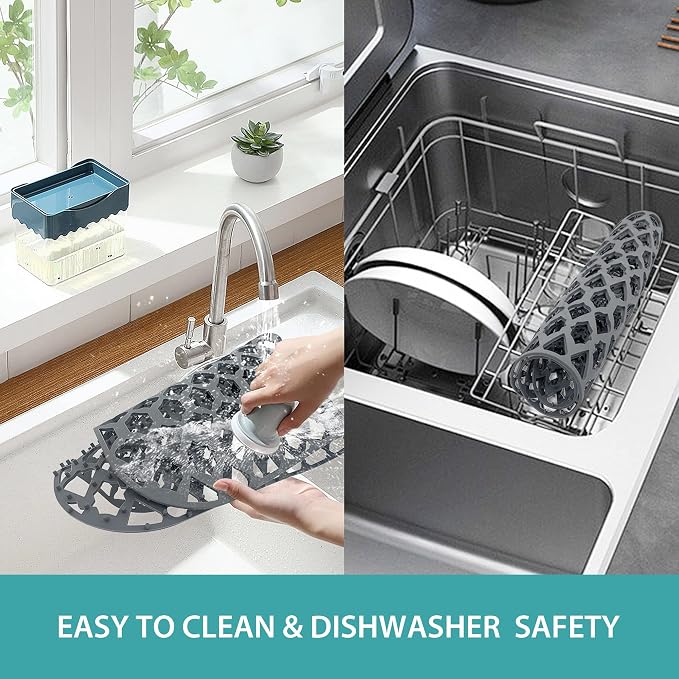 Silicone Kitchen Sink Protectors Mats - 12" 13" 14" 16" 18" 19" 21" 22" 24" 25" 26" 28" 30", Heat Resistant, Machine-wash (26”x14”, Center Drain)