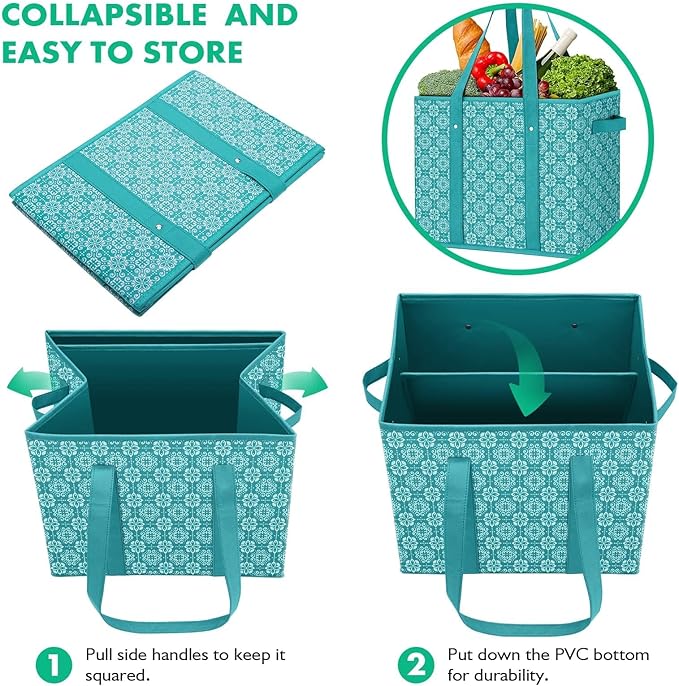 Reusable Grocery Bags 3 Pack, Foldable & Water Resistant Shopping Bags | Large Grocery Tote Bag Water Resistant Shopping Bags Foldable Grocery Bag for Clothes,Shoes and Picnic