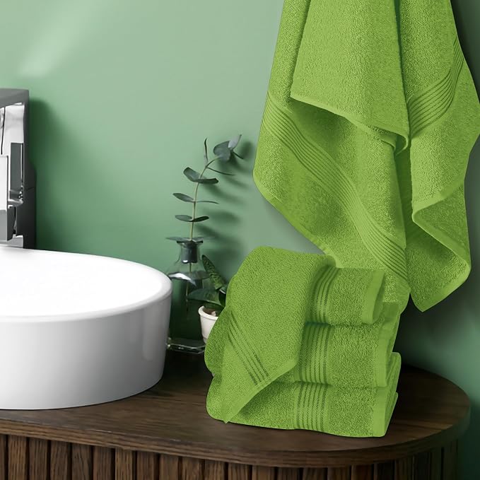 Ultra Soft 6 Pack Cotton Towel Set, Contains 2 Bath Towels 28x55 inch, 2 Hand Towels 16x24 inch & 2 Wash Coths 12x12 inch, Ideal for Everyday use, Compact & Lightweight - Kiwi Green