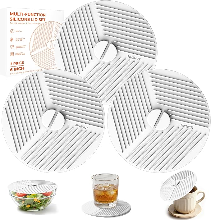 3 Pack 6 Inch Silicone Lids for Bowls, Microwave Splatter Cover Food Storage Universal Multi-Use Pot Holders Trivet Mats, Heat Resistant Dishwasher Safe for Cups Mugs Kitchen Food Containers