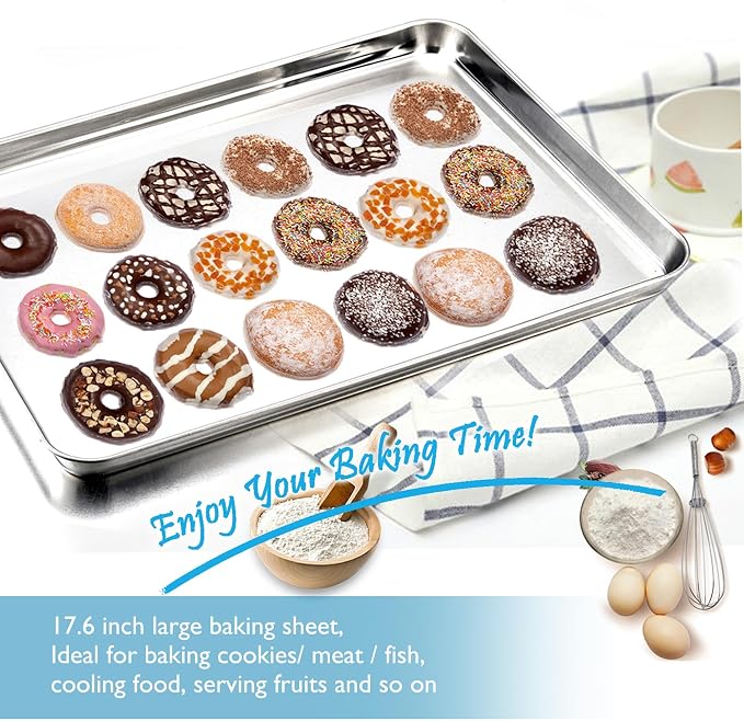 TeamFar Cookie Sheets with Cooling Racks, 2 Pans + 2 Racks, 17.6x13x1 Inch | Stainless Steel Half Size Baking Pan with Grid Rack for Baking Roasting Cooking, Non-Toxic & Heavy Duty, Dishwasher Safe