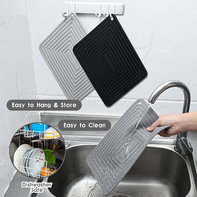 Silicone Trivets for Hot Dishes, Trivet Mat Hot Pads for Kitchen, Trivet for Pots and Pans, Silicone Pot Holders, Trivets for Quartz Countertops, Heat Resistant Mats Set 2 Olive Green