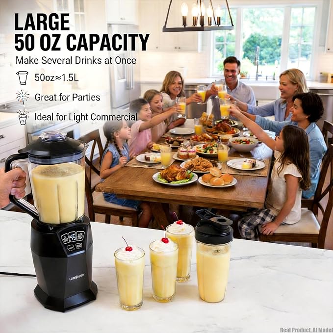 Liebe&Lecker 1200W Smoothie Blender, 50oz Juicer Machines | Milkshake Maker with 50-Oz Jar, 28-oz To-Go Cups & Spout Lids, or Frozen Drinks, Meal Prep, Zero BPA