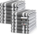 Homaxy Premium Cotton Stripe Kitchen Towels 12 Pack, 18"x 28", Black | Large 380 GSM Kitchen Hand Towels, Soft Terry Dish Towels, Highly Absorbent Tea Towel Set with Hanging Loop