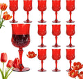 12Pack Plastic Wine Glasses, 7oz Vintage Goblets for Wedding | Unbreakable Crystal Style Reusable Stemware, Elegant Red Drinking Glass for Party Anniversary & Holiday Celebration