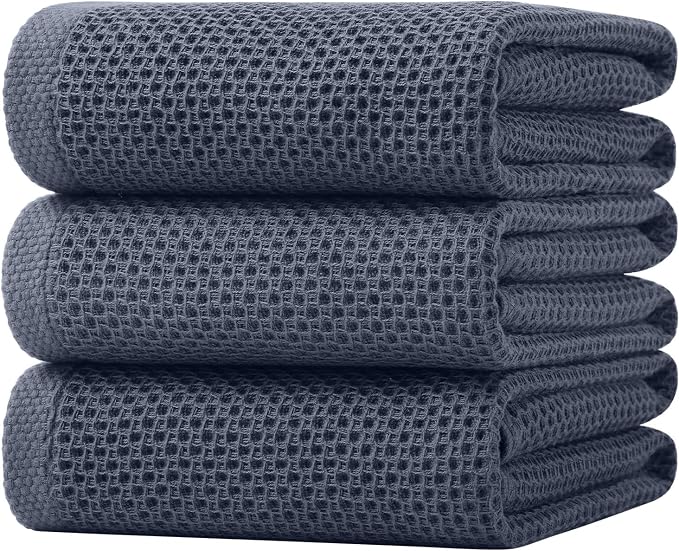 Homaxy 100% Cotton Oversized Waffle Weave Kitchen Towels, 3-Pack, Dark Grey | 20 x 28 Inches, Ultra Soft Absorbent Dish Towels, Quick Drying Large Cleaning Towels