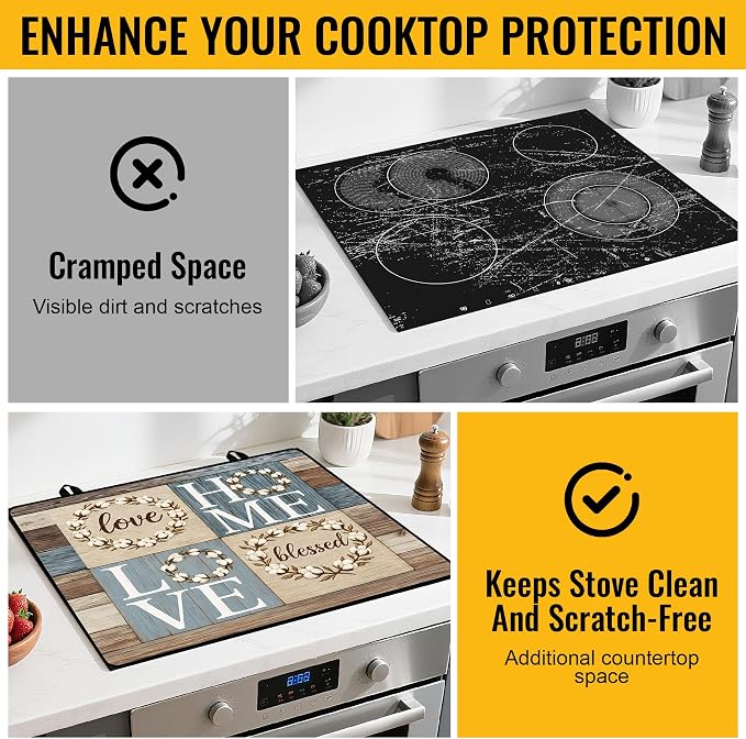 NYZE Stove Top Cover for Electric/Glass Stove, Flat Top Cooktop Protector, Electric Cooktop Cover, Extra Counter Space for Kitchen (HOME LOVE)