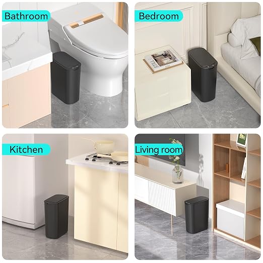 5 Gallon Motion Sensor Bathroom Trash Can Automatic Garbage Cans with Lid Touchless Smart Slim Plastic Trash Bin for Kitchen, Bedroom, Toilet, Office, Living Room