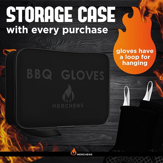 BBQ Grill & Oven Gloves 1472°F Heat Resistant | Storage Case & Gift Box | Fireproof, non-slip silicone mitts, extra-long protection for grilling, smoking & baking | Pro Series BBQ gloves - Easy clean